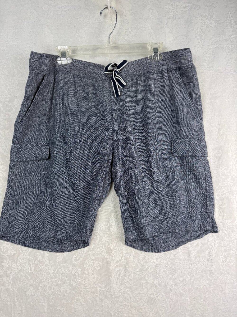 LIVERGY Men's 40 Linen Blend Cargo Shorts Gray Drawstring Casual Summer 53% Line